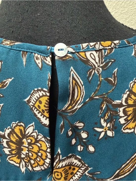 Les Serein Teal Floral Blouse Sleeveless Boho Lightweight Top Size Large - Picture 7 of 12